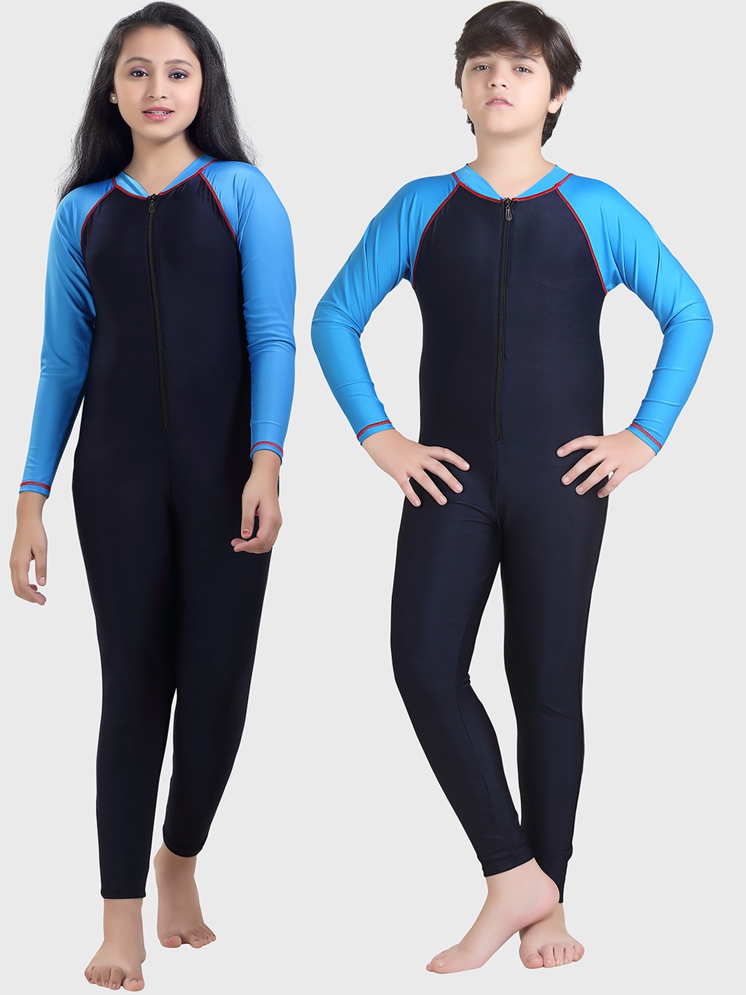 

ROVARS Unisex Kids Teel Blue & Navy Blue Solid Full Bodysuit, Turquoise blue
