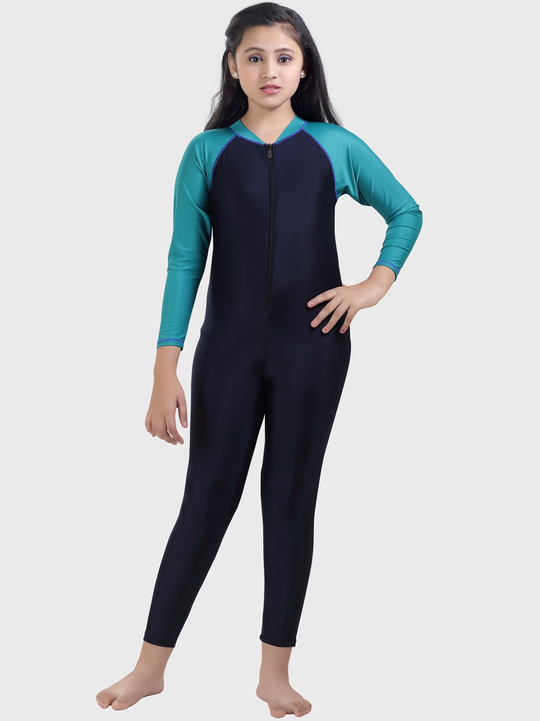 

ROVARS Unisex Kids Green Solid One-Piece Swim Suit