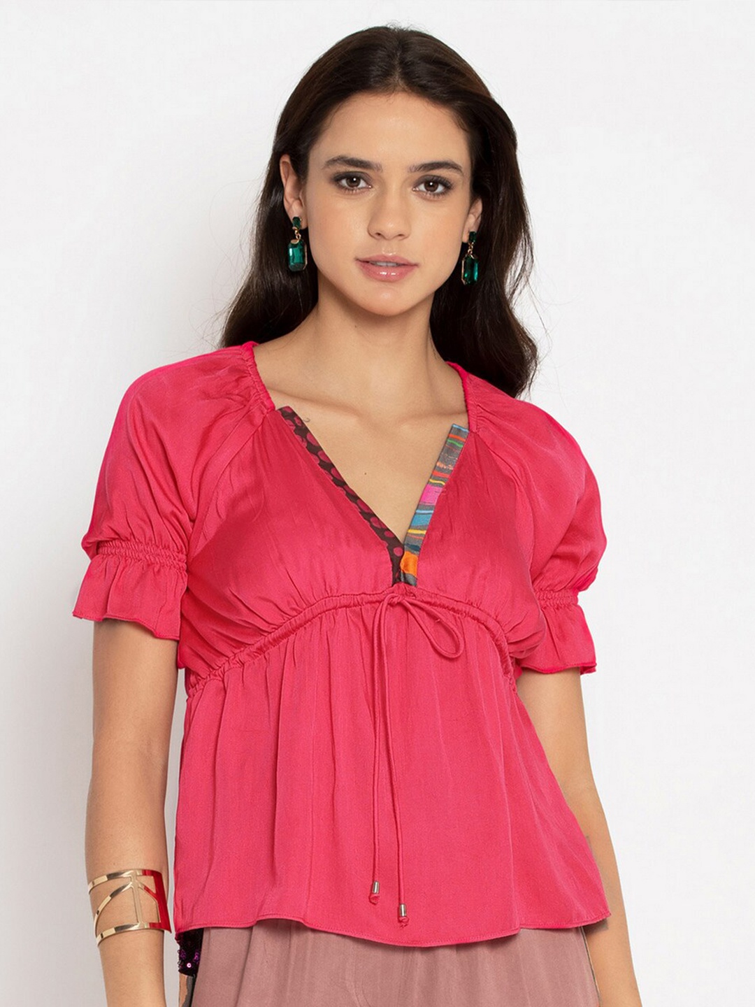 

SHAYE Pink Solid Cinched Waist Top
