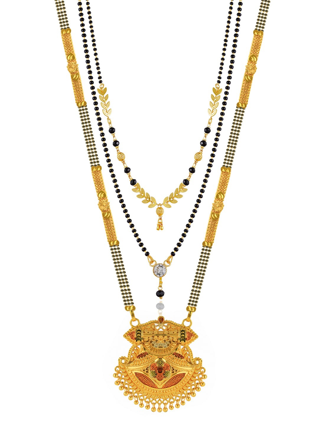 

Brandsoon Set Of 3 Gold-Plated & Black Beaded Mangalsutra