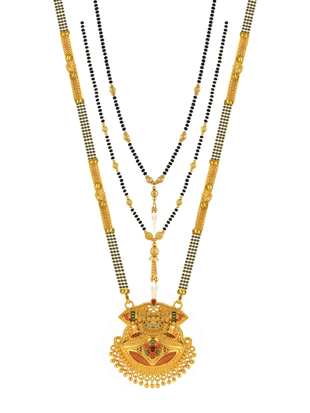

Brandsoon Set Of 3 Gold-Plated Black & White Beaded Mangalsutra
