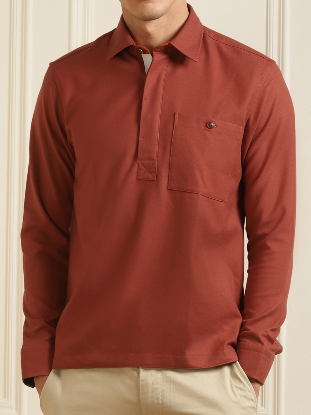 

Ted Baker Men Orange Polo Collar Pockets Pure Cotton T-shirt