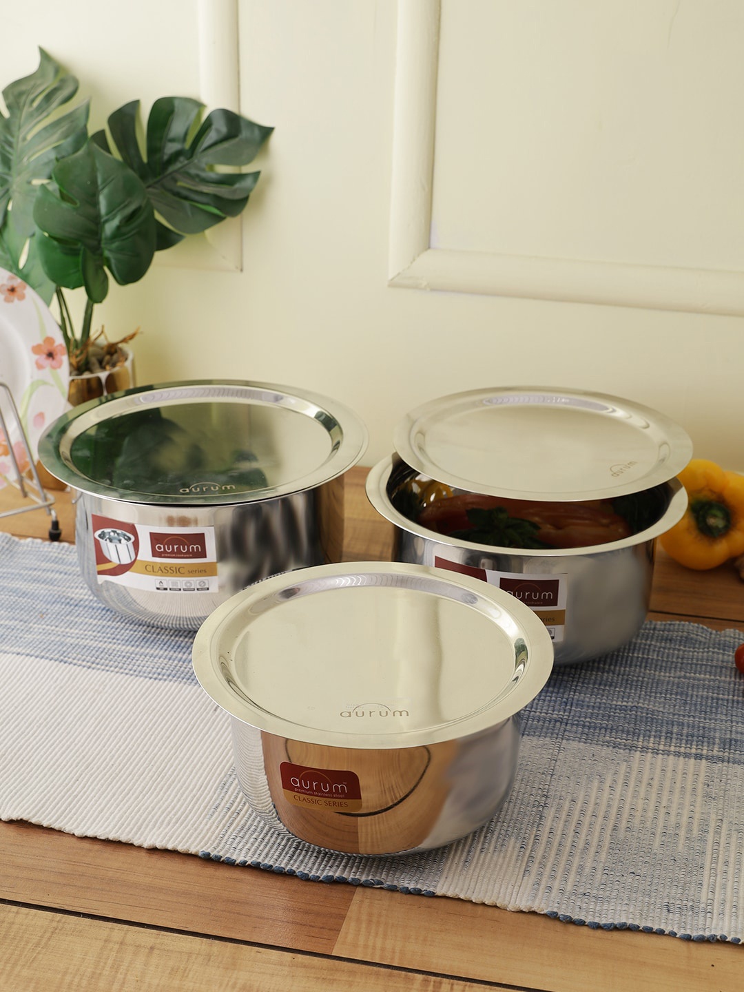 

AURUM Set of 3 Silver Cookware Set