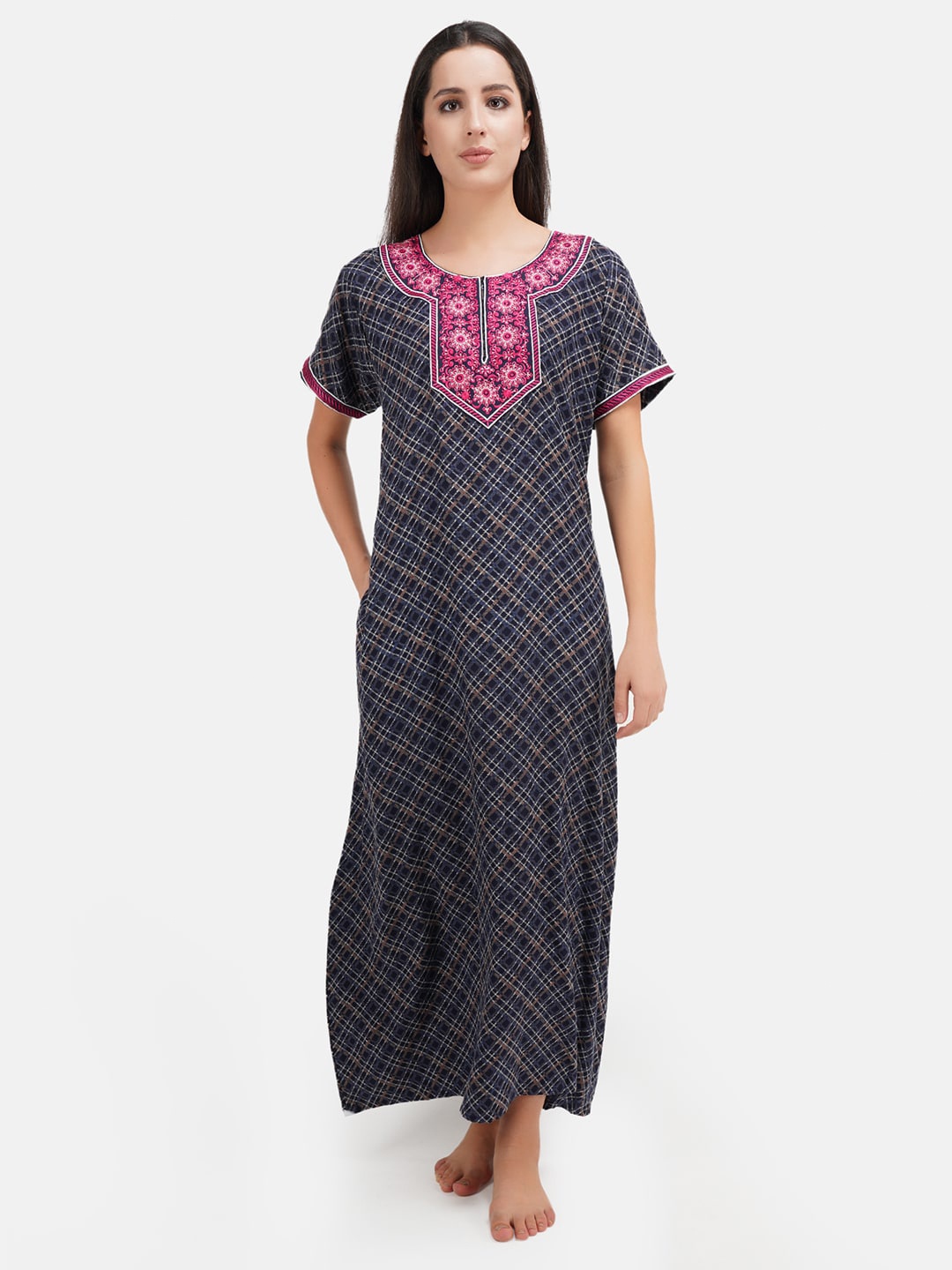 

KOI SLEEPWEAR Navy Blue Floral Embroidered Maxi Nightdress