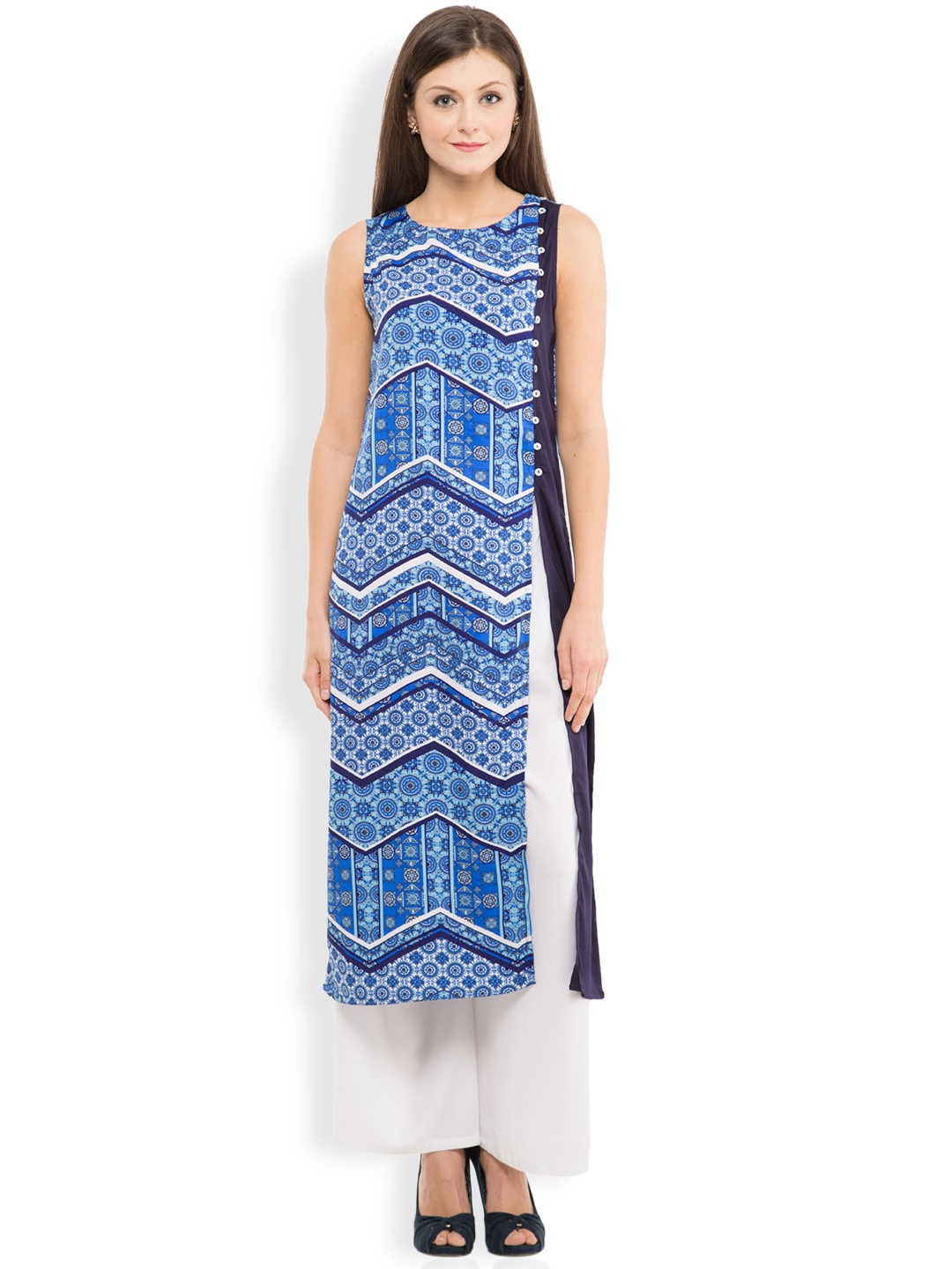 

Vishudh Women Navy Blue Printed Straight Kurta