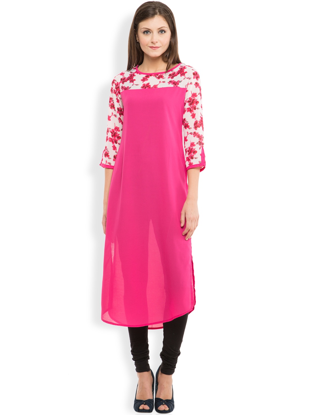 

Vishudh Women Pink Solid Straight Kurta