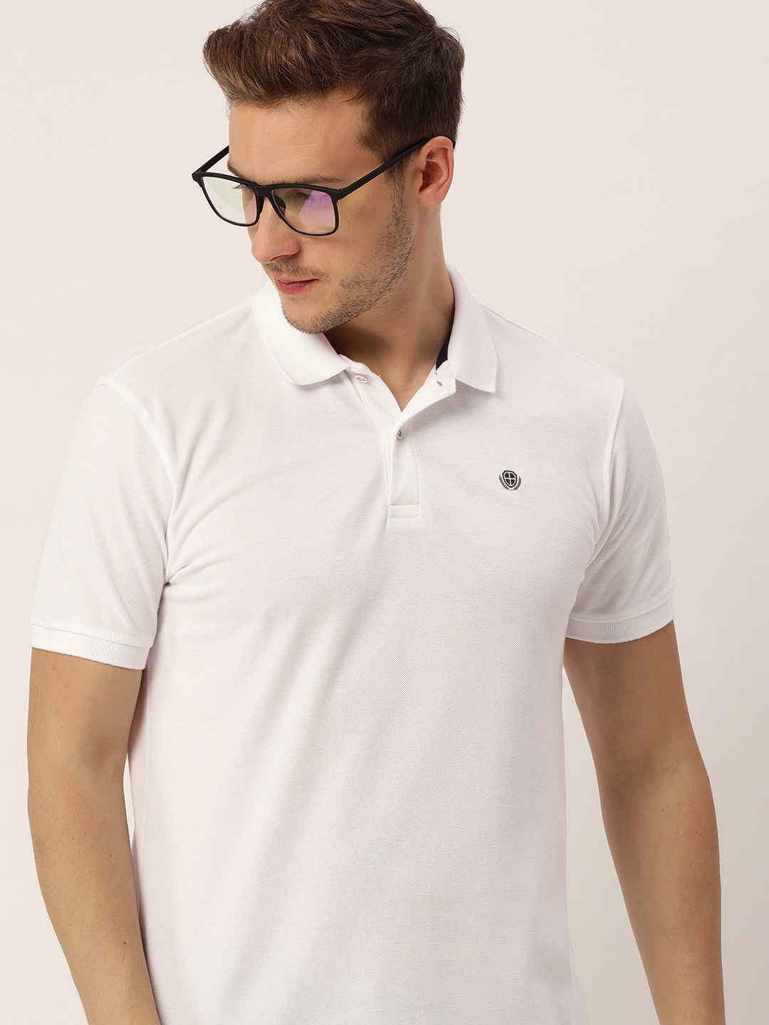 

PETER ENGLAND UNIVERSITY Men White Self Designed Polo Collar Slim Fit T-shirt
