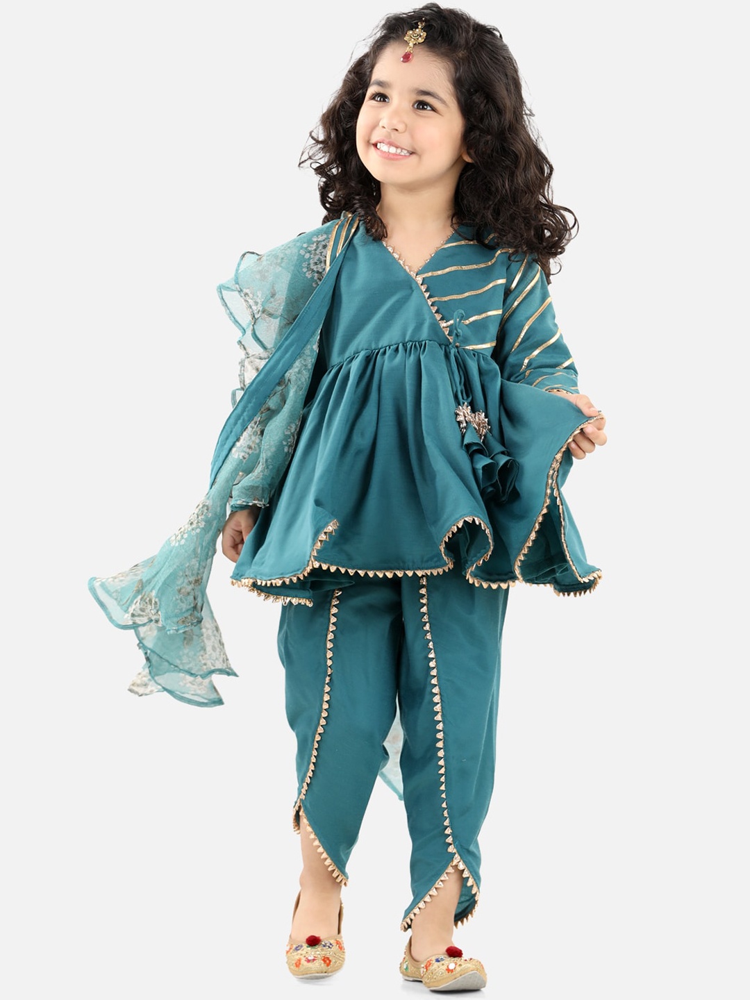 

Fairies Forever Girls Teal Empire Kurti with Dhoti Pants & Dupatta