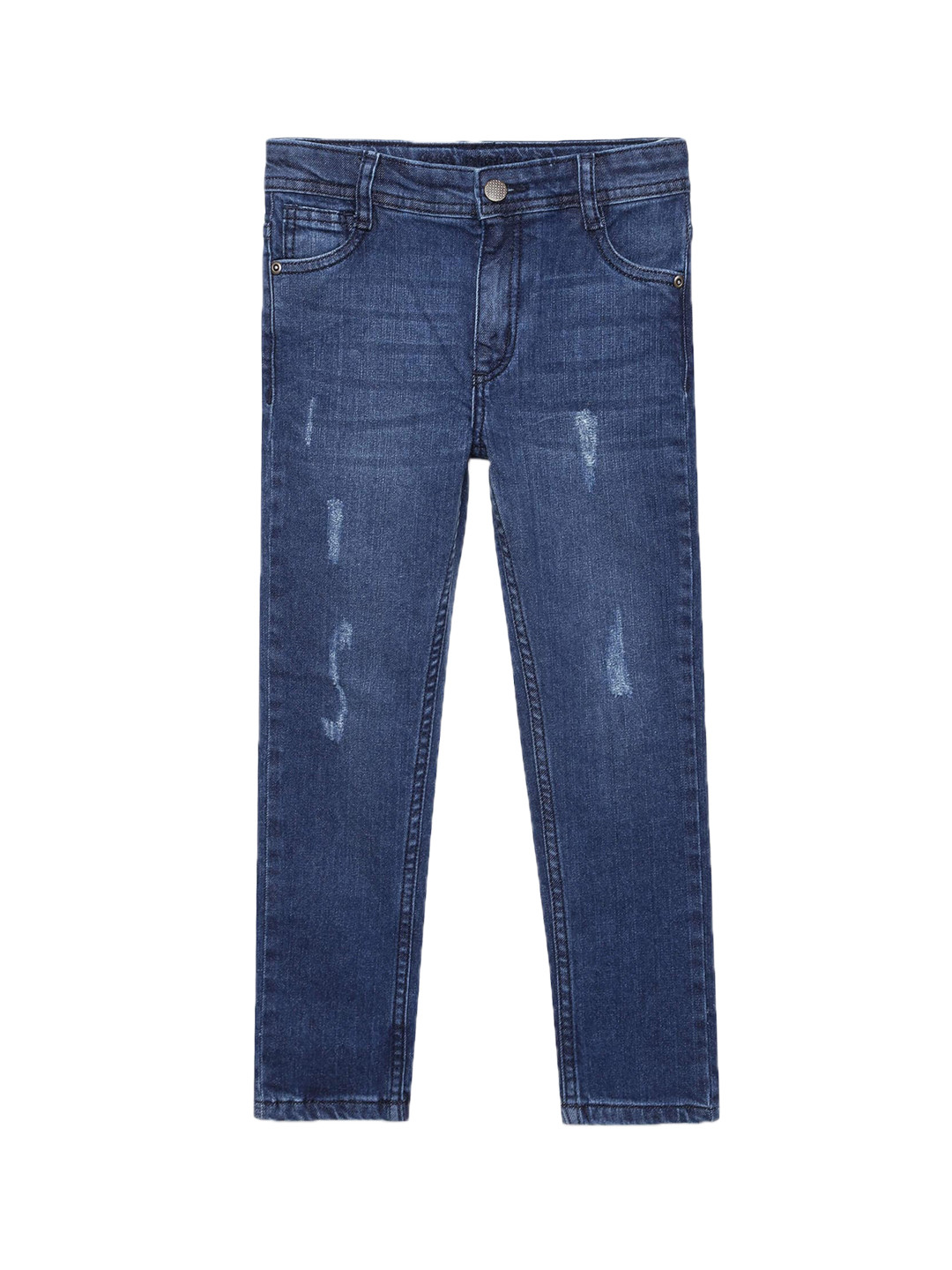 

UNDER FOURTEEN ONLY Boys Navy Blue Mildly Distressed Cotton Light Fade Jeans
