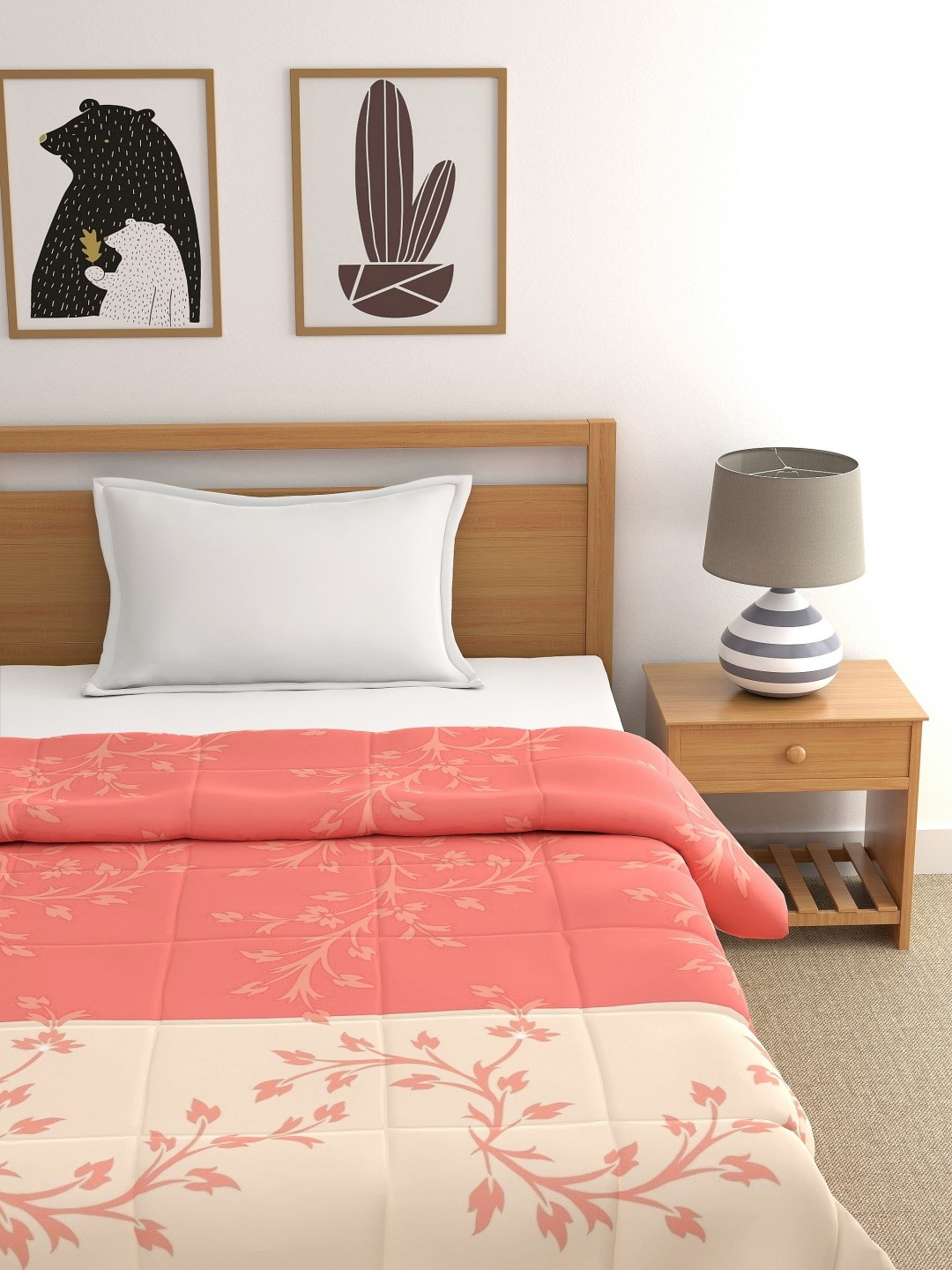 

Home Ecstasy Peach-Coloured & Beige Floral AC Room 150 GSM Single Bed Comforter