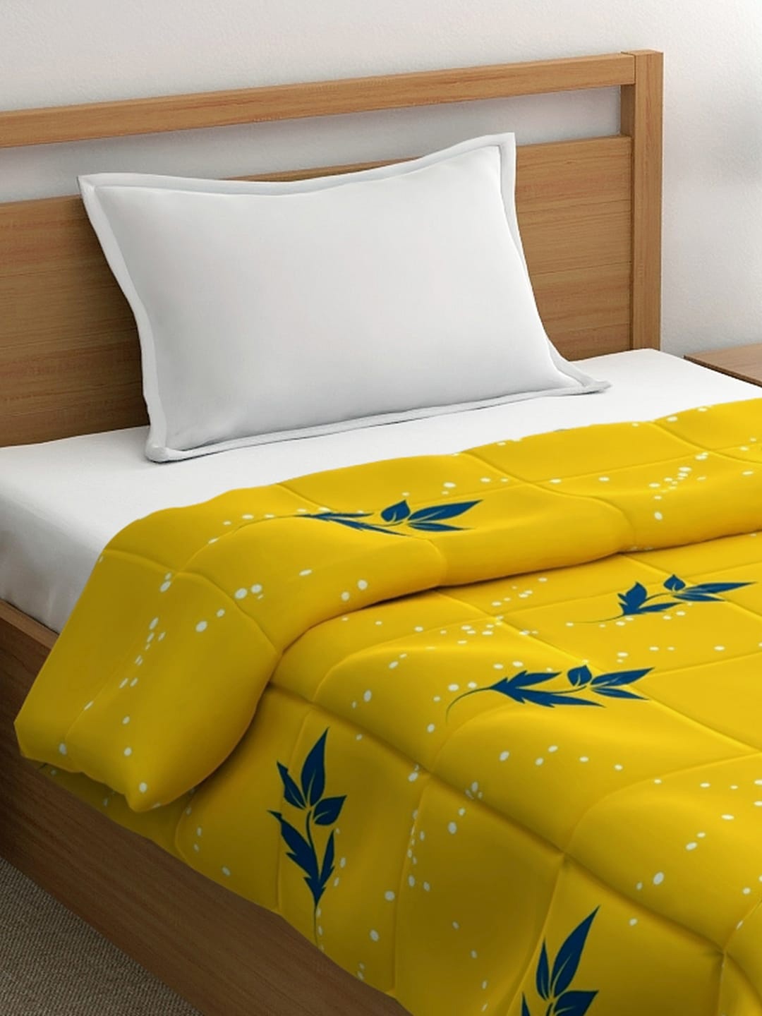 

Home Ecstasy Yellow & Teal Floral Printed AC Room 150 GSM Single Bed Comforter