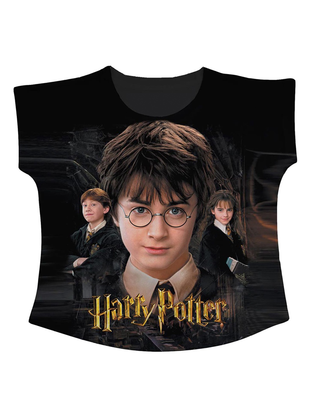 

Harry Potter by Wear Your Mind Black & Beige Harry Potter Print Top