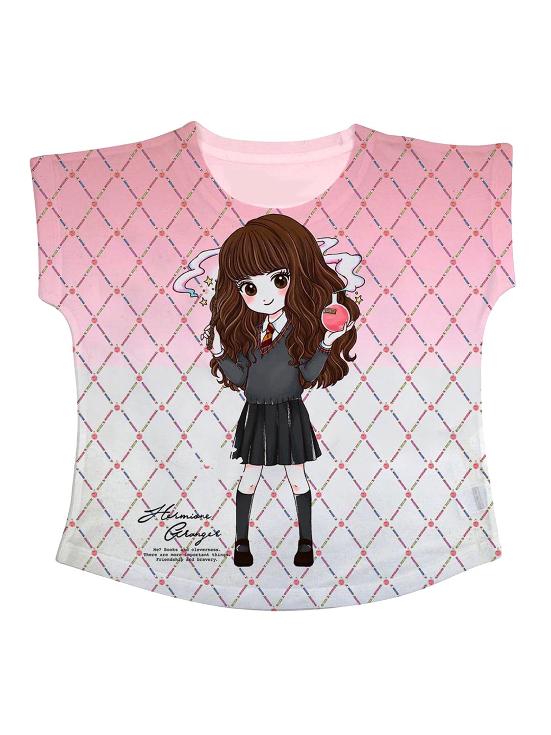 

Harry Potter by Wear Your Mind Pink & White Print Extended Sleeves Top