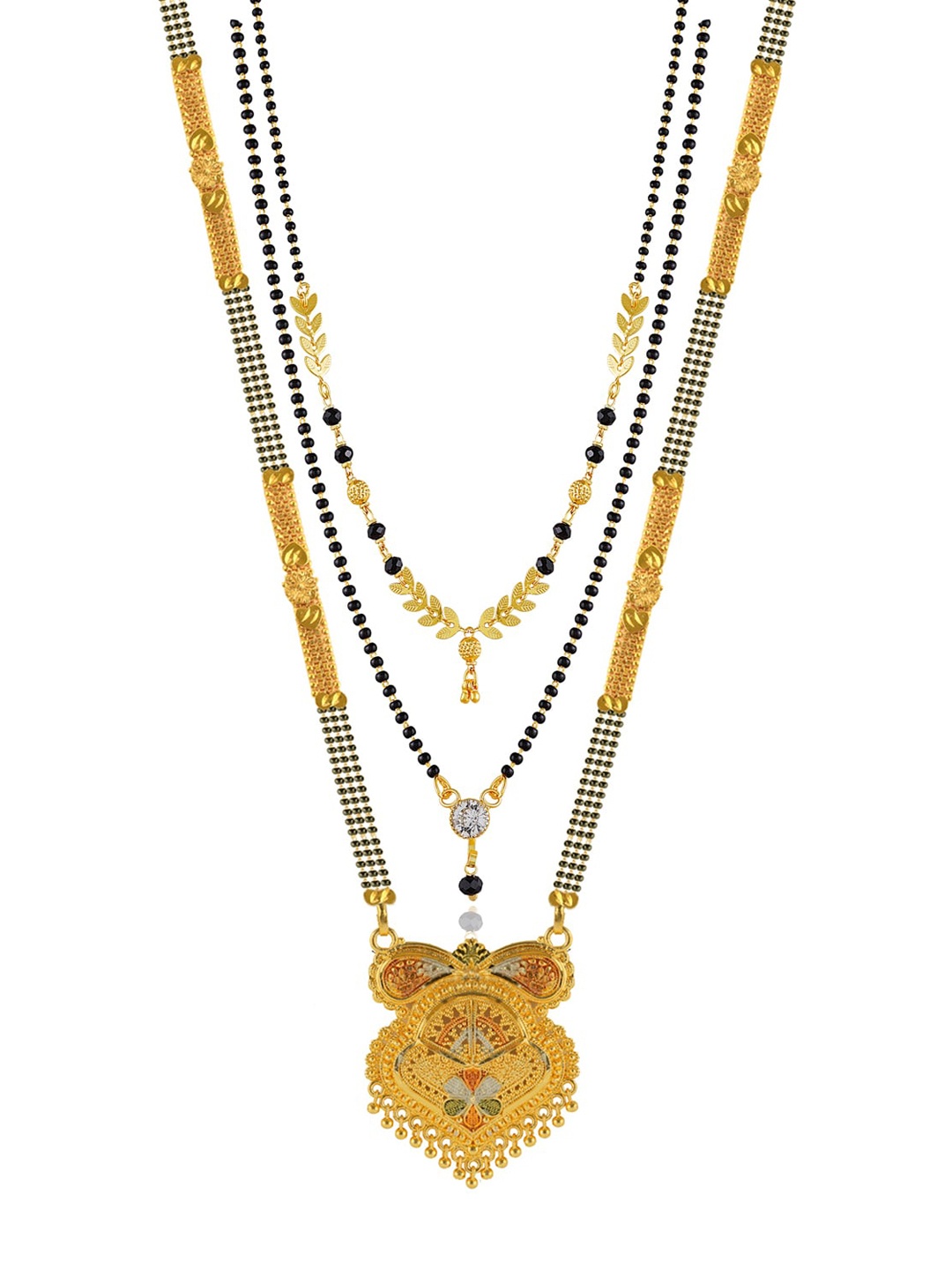 

Brandsoon Set Of 3 Gold-Plated Black Beaded Mangalsutras