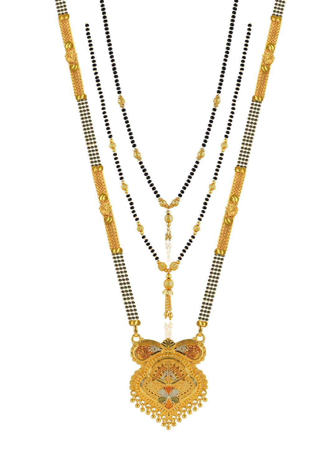 

Brandsoon Set of 3 Gold-Plated Black Beaded Mangalsutra