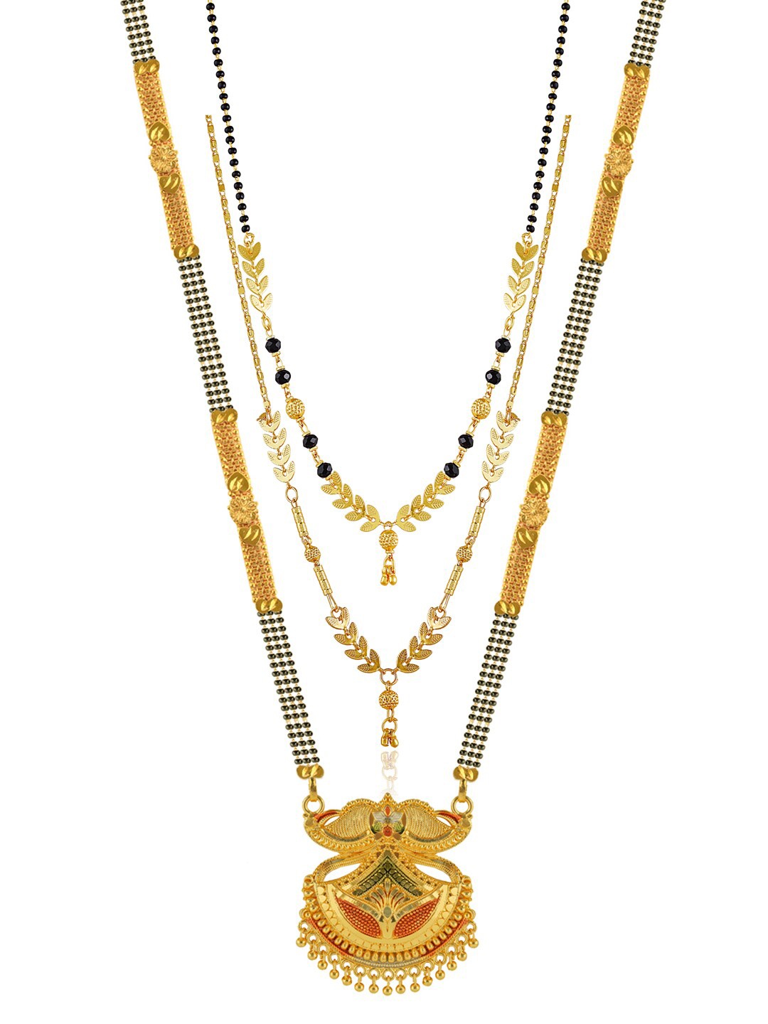

Brandsoon Set Of 3 Gold-Plated Black & White Beaded Mangalsutrs