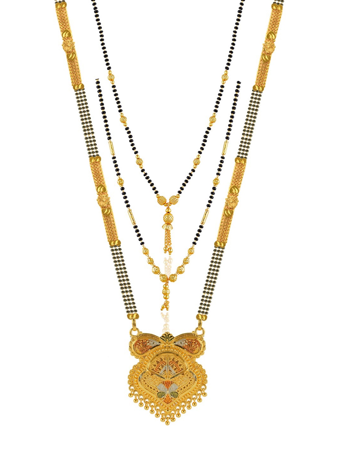 

Brandsoon Set Of 3 Gold-Plated Black Beaded Mangalsutra
