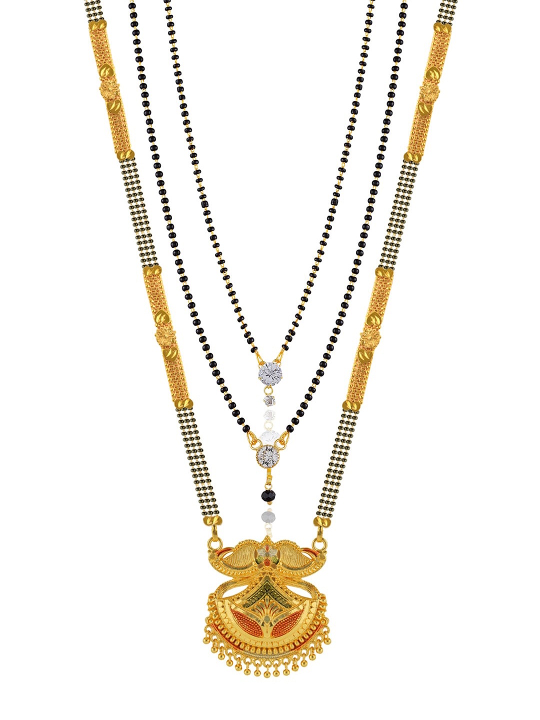 

Brandsoon Set Of 3 Gold-Plated & Black Beaded Mangalsutra