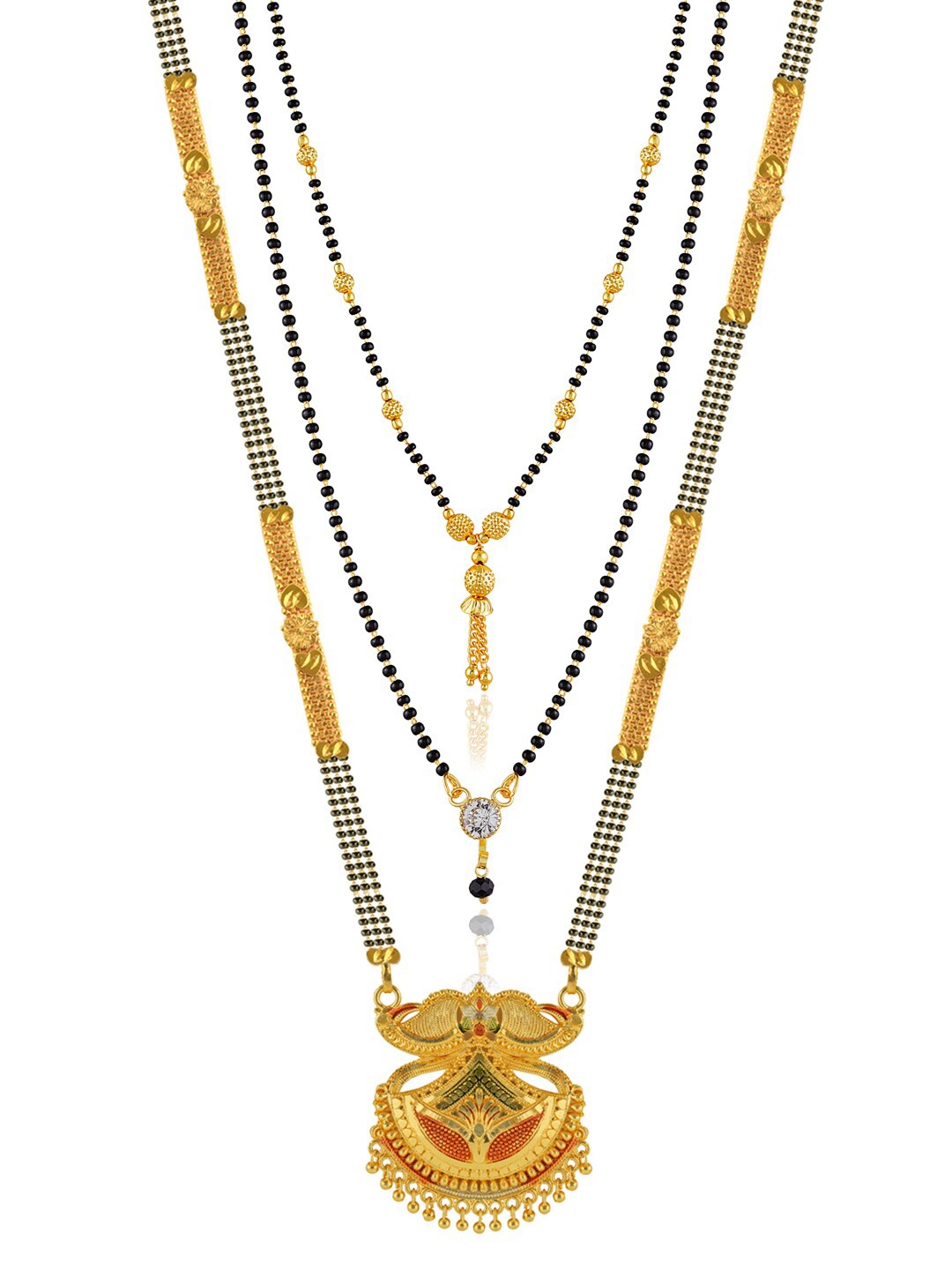 

Brandsoon Set Of 3 Gold-Plated & Black Beaded Mangalsutra