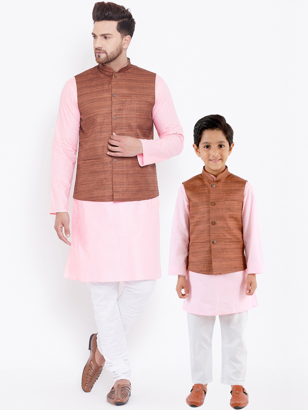 

VASTRAMAY Boys Pink Solid Kurta & Churidar With Nehru Jacket