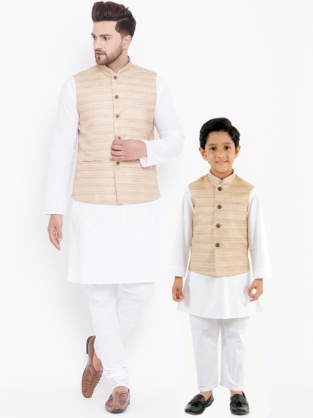 

VASTRAMAY Boys White Kurta with Pyjamas With Nehru Jacket