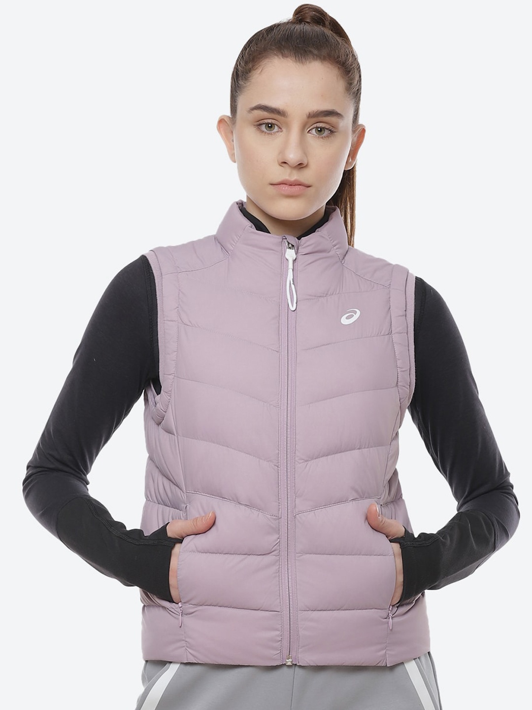 

ASICS Women Lavender Lightweight Down Solid Padded Sleeveless Training Jacket