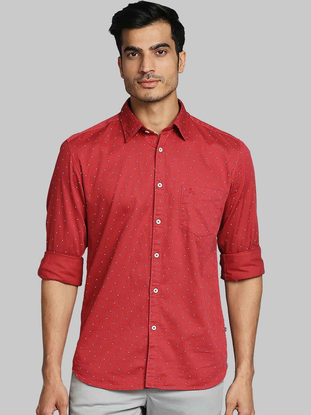 

Parx Men Red Slim Fit Printed Casual Shirt
