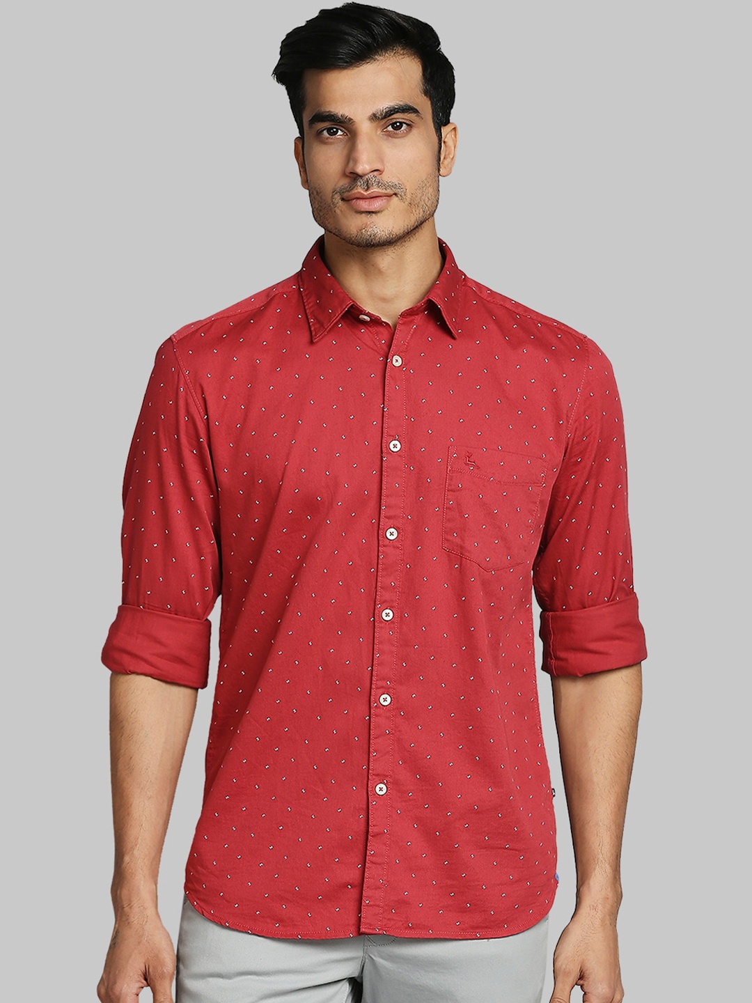 

Parx Men Red Slim Fit Micro Ditsy Printed Casual Shirt