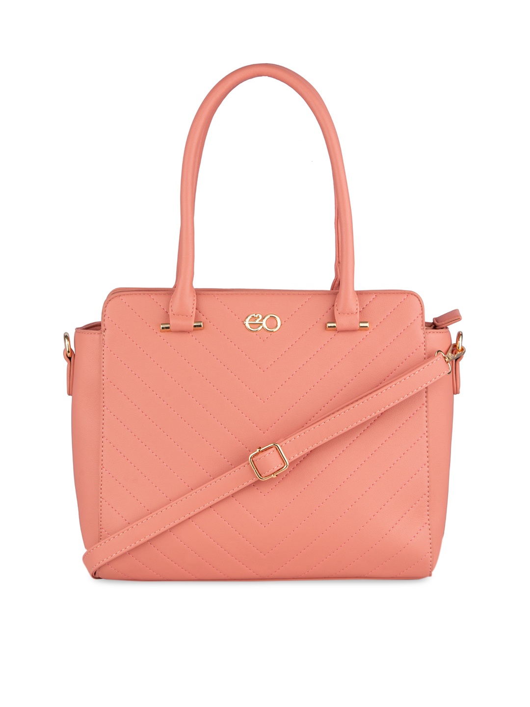 

E2O Pink Textured PU Structured Satchel with Quilted