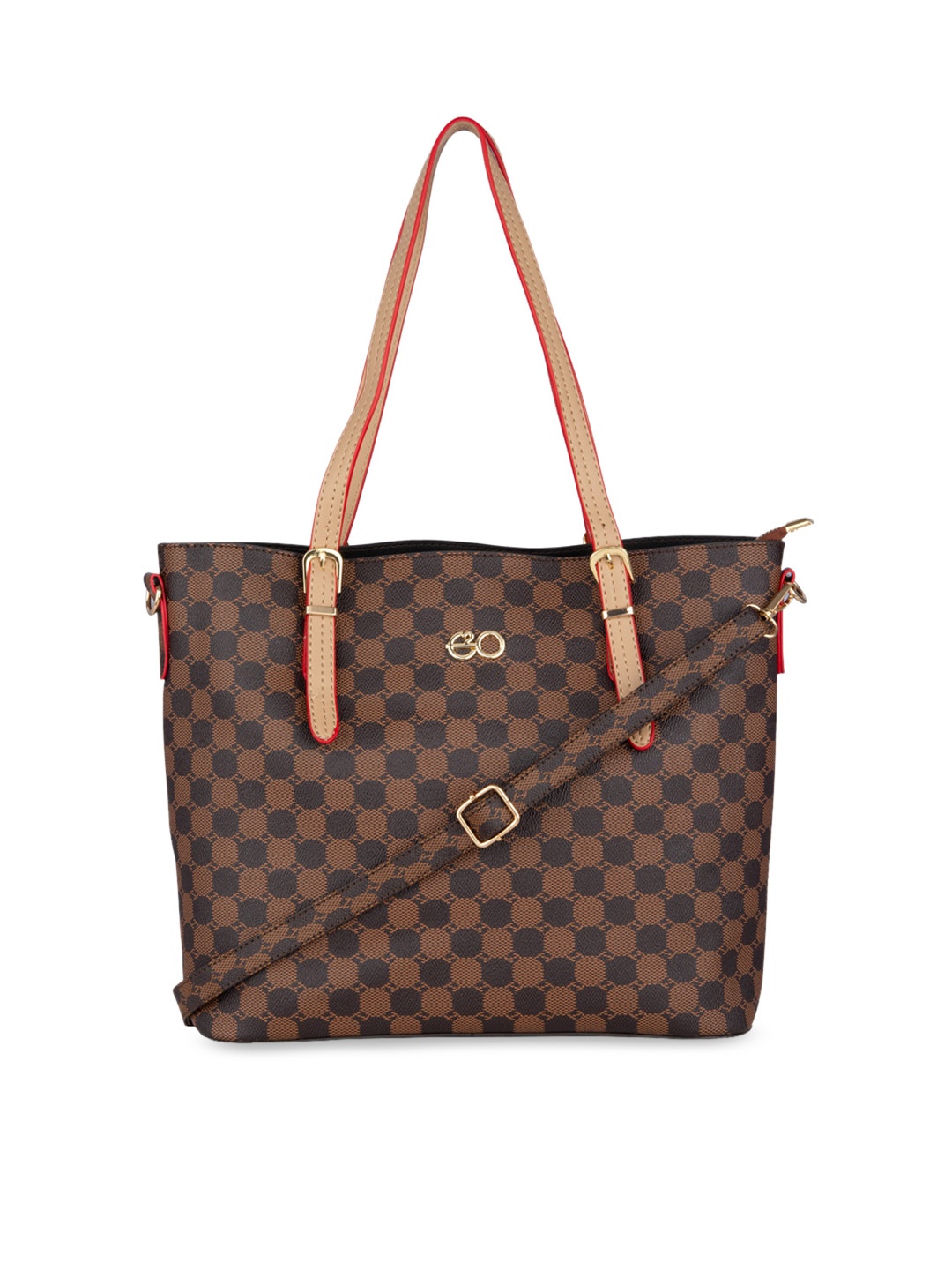 

E2O Brown Checked Printed PU Structured Handheld Bag