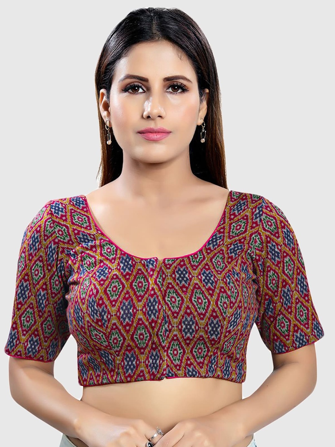 

SALWAR STUDIO Women Magenta Cotton Blend Printed Readymade Saree Blouse