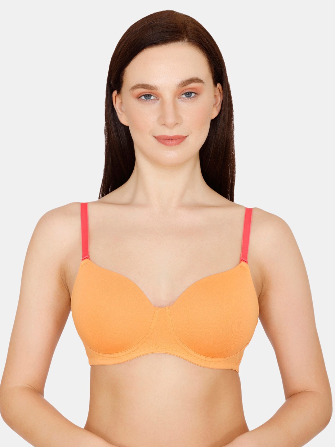 

Zivame Orange With Red Strap Underwired Lightly Padded Half Coverage Bra