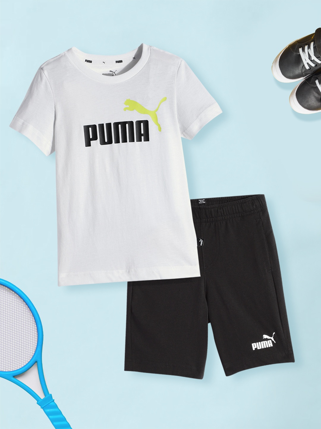 

Puma Boys Regular Fit Brand Logo Print Knitted Jersey Youth T-shirt with Shorts, White