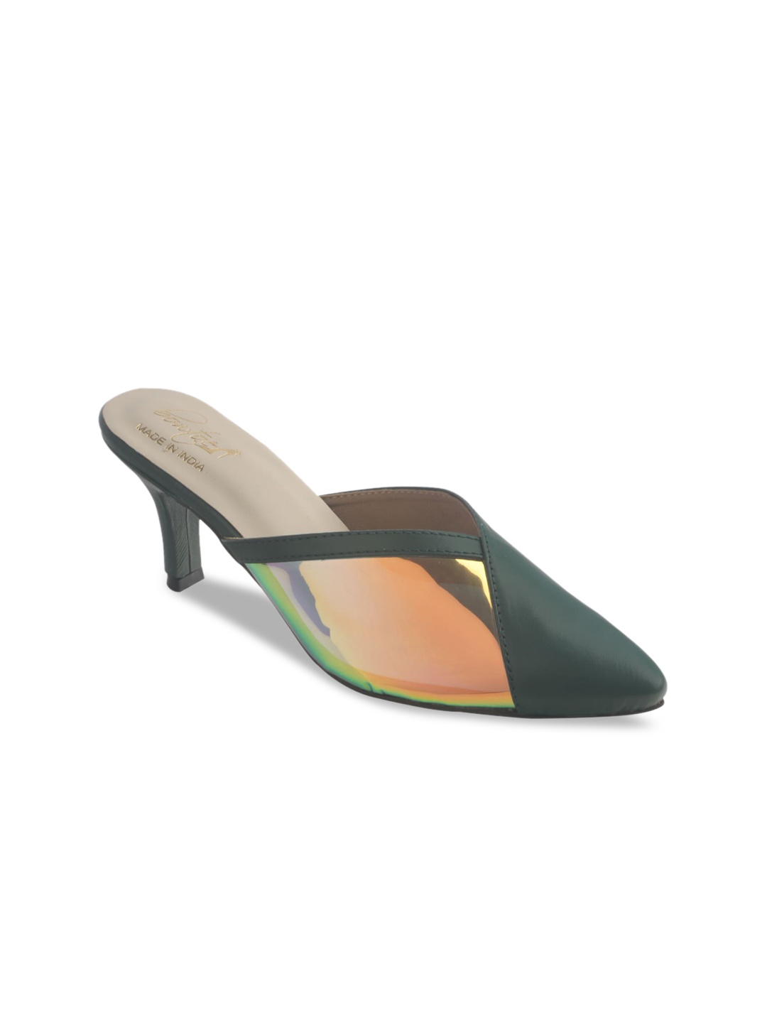 

Bowtoes Green Colourblocked Kitten Pumps