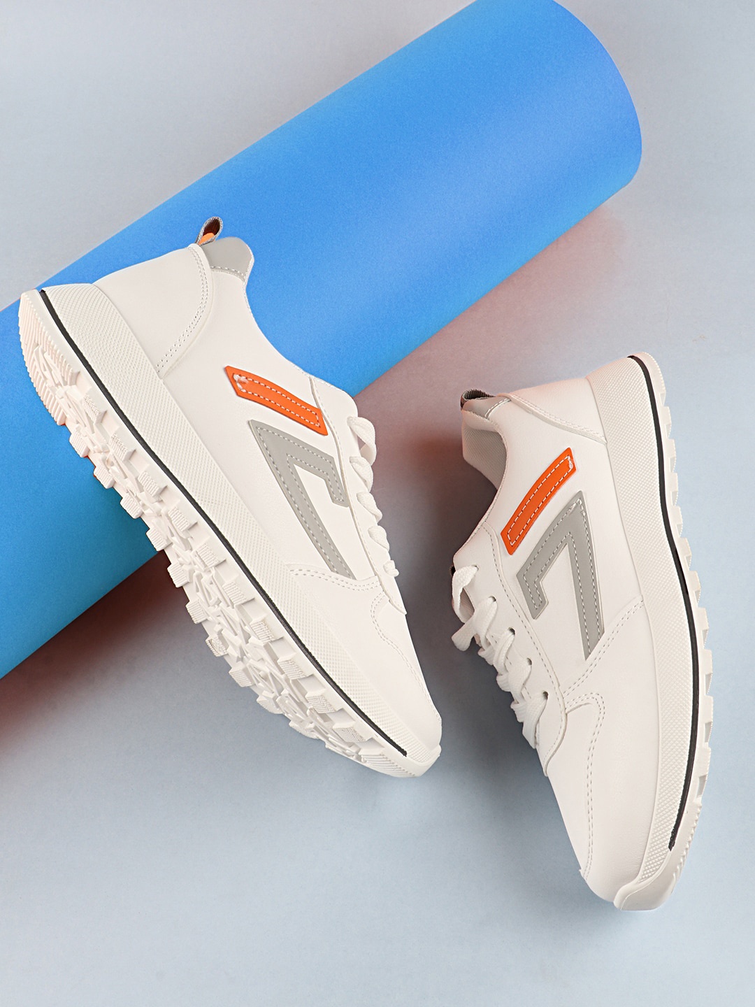 

THE WHITE POLE Women White & Grey Striped Sneakers