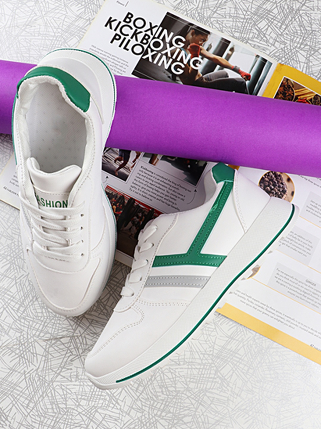 

THE WHITE POLE Women White & Green Striped Sneakers