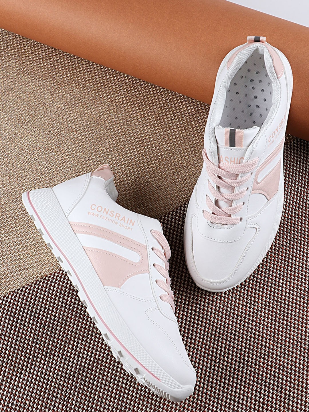 

THE WHITE POLE Women Pink & White Colourblocked Sneakers