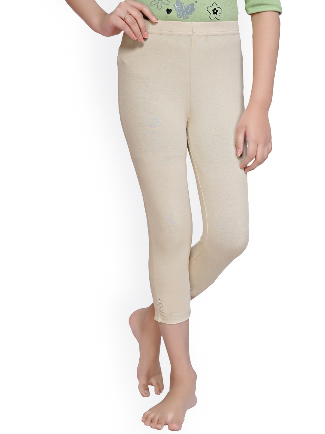 

Tiny Girl Girls Beige Solid Three-Fourth Length Cotton Leggings