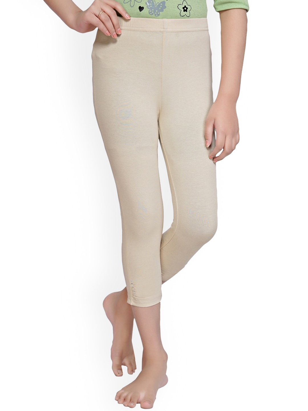 

Tiny Girl Girls Beige Solid Cotton Three Fourth Length Leggings