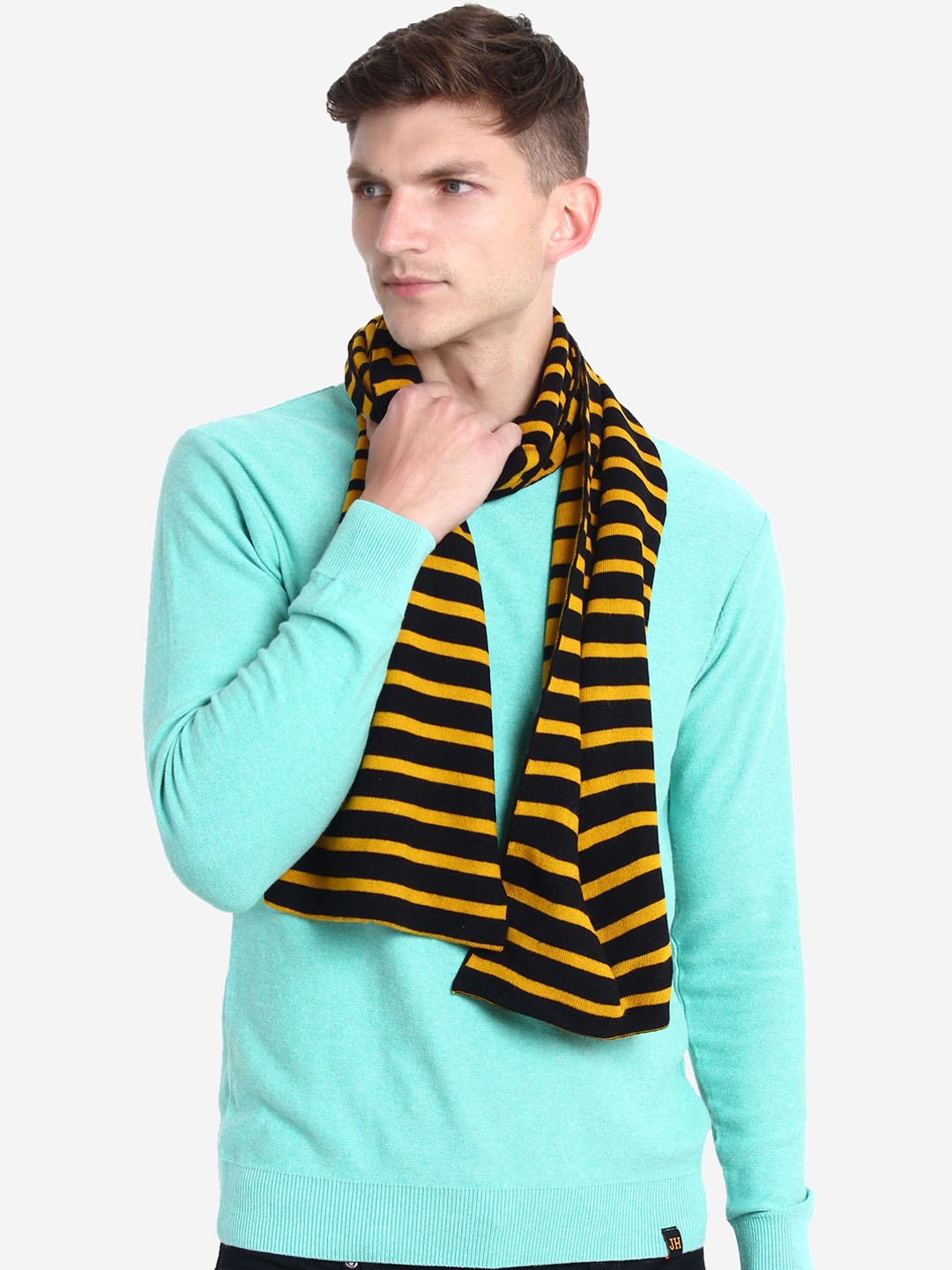 

JoE Hazel Men Black & Yellow Striped Mufller