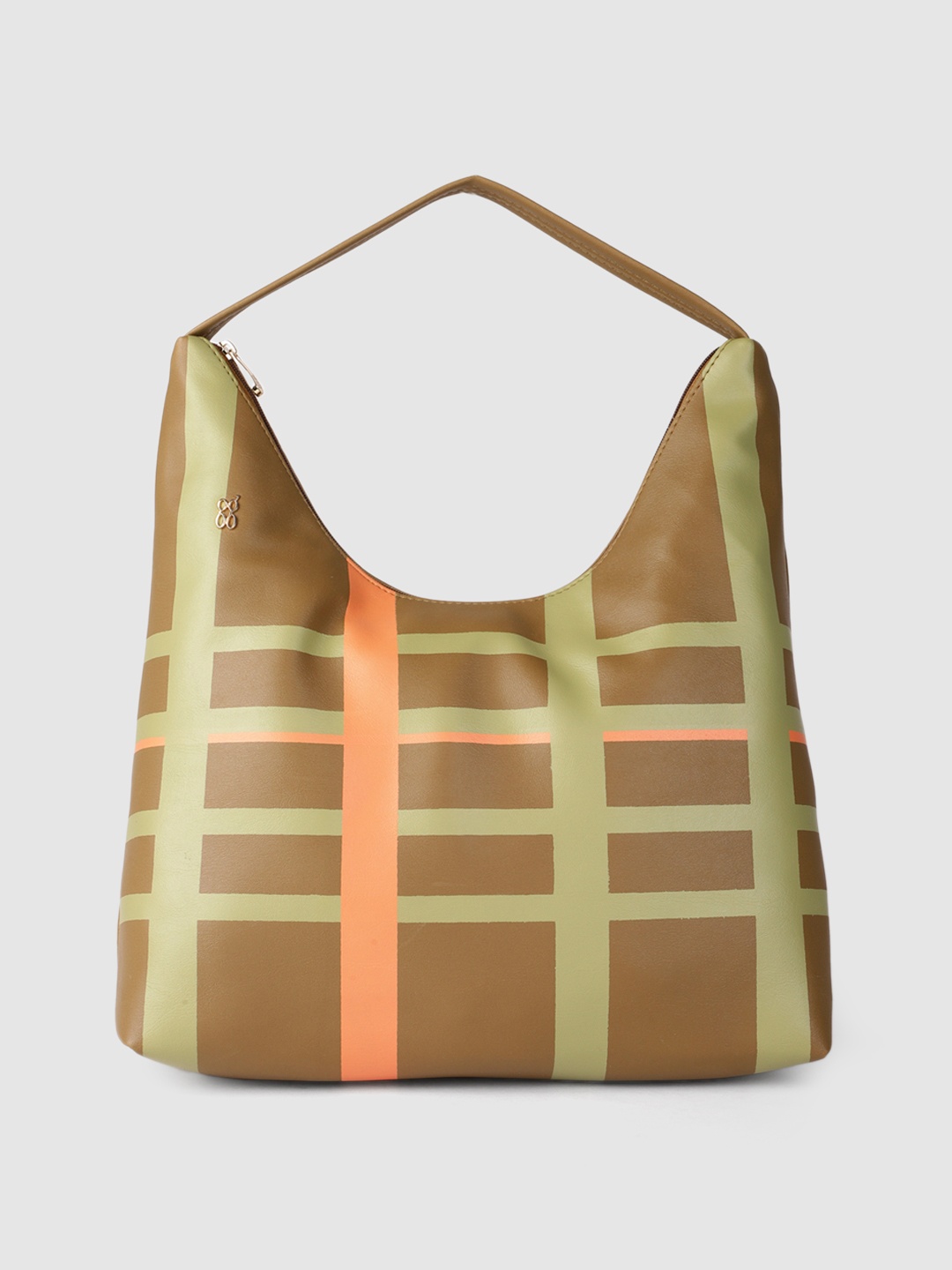 

Baggit Olive Green Solid Regular Structured Hobo Bag with Checked Detail