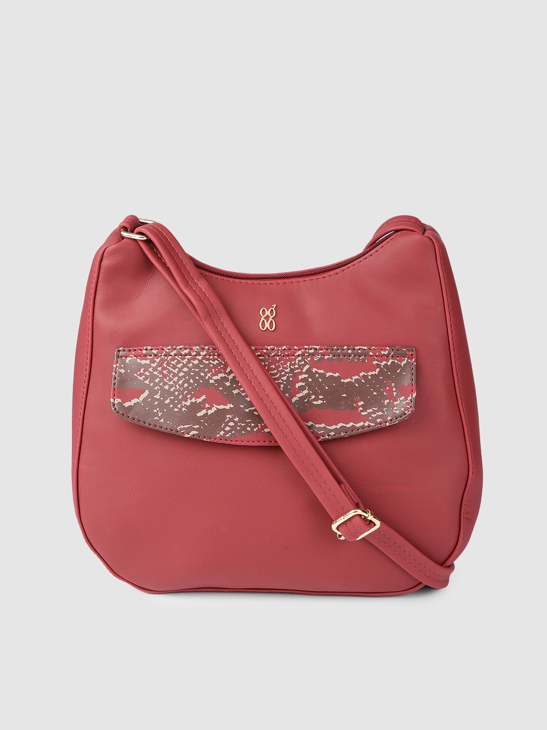 

Baggit Red Solid Regular Structured Sling Bag with Printed Flap Applique Detail