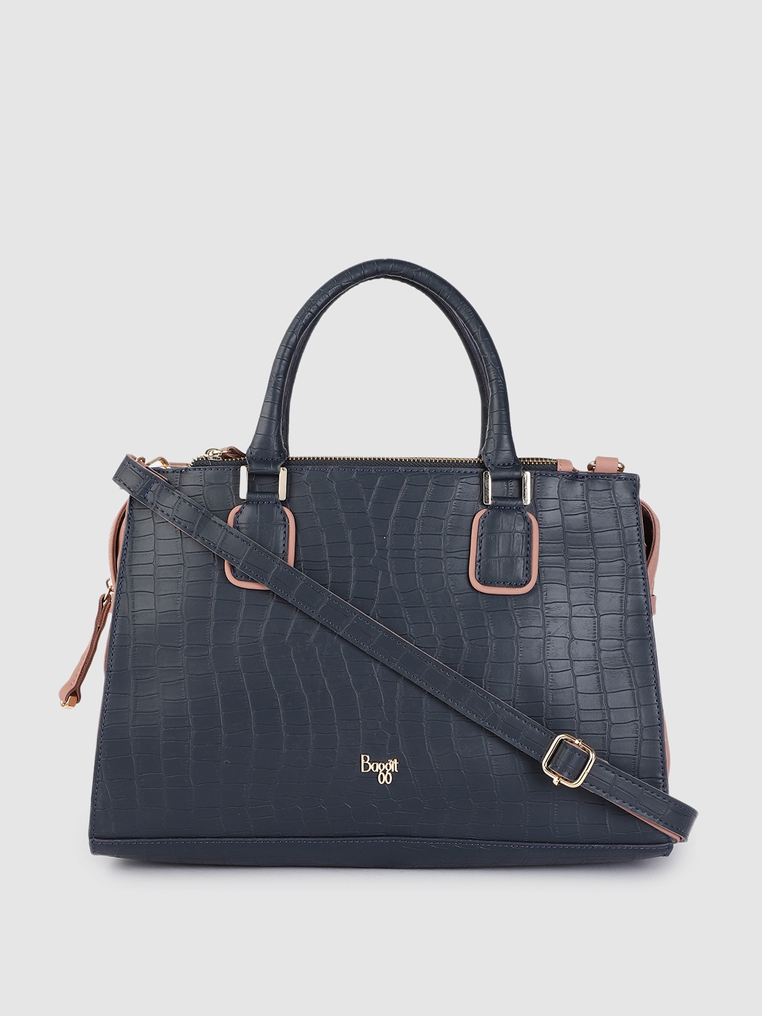 

Baggit Navy Blue Textured Structured Handheld Bag