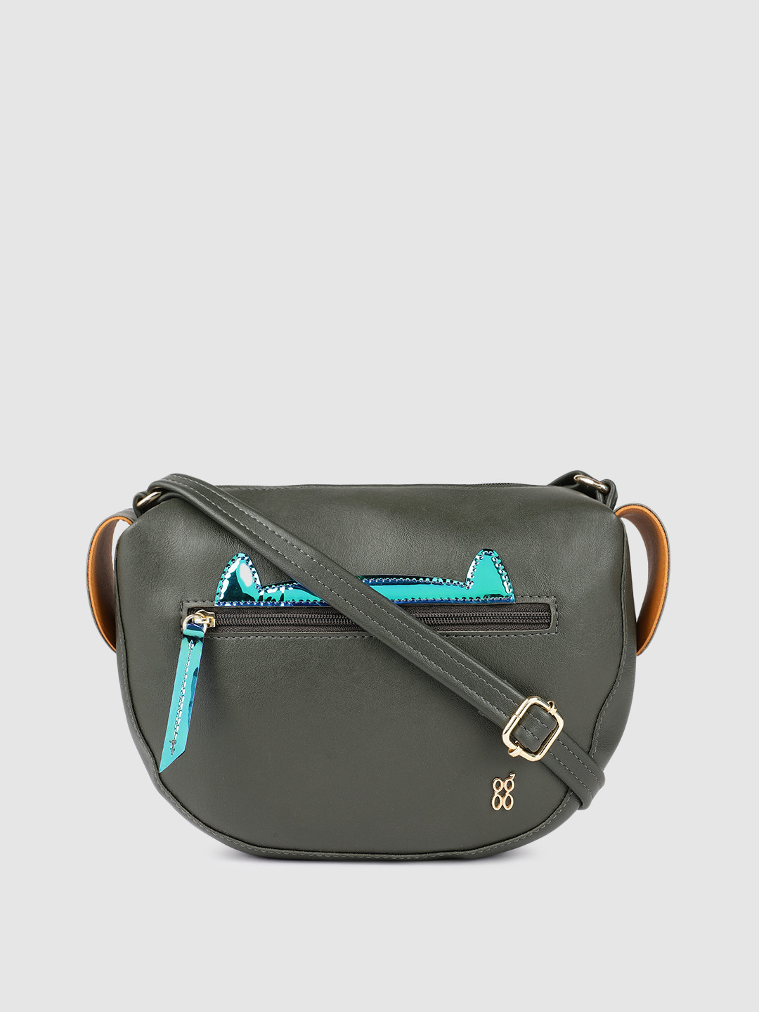 

Baggit Green Solid Regular Half Moon Sling Bag with Applique & Mock Pocket Detail