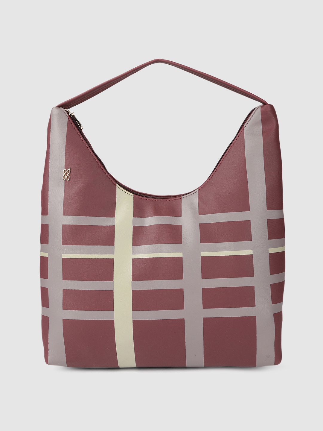 

Baggit Burgundy & Silver-Toned Solid Regular Structured Hobo Bag with Checked Detail