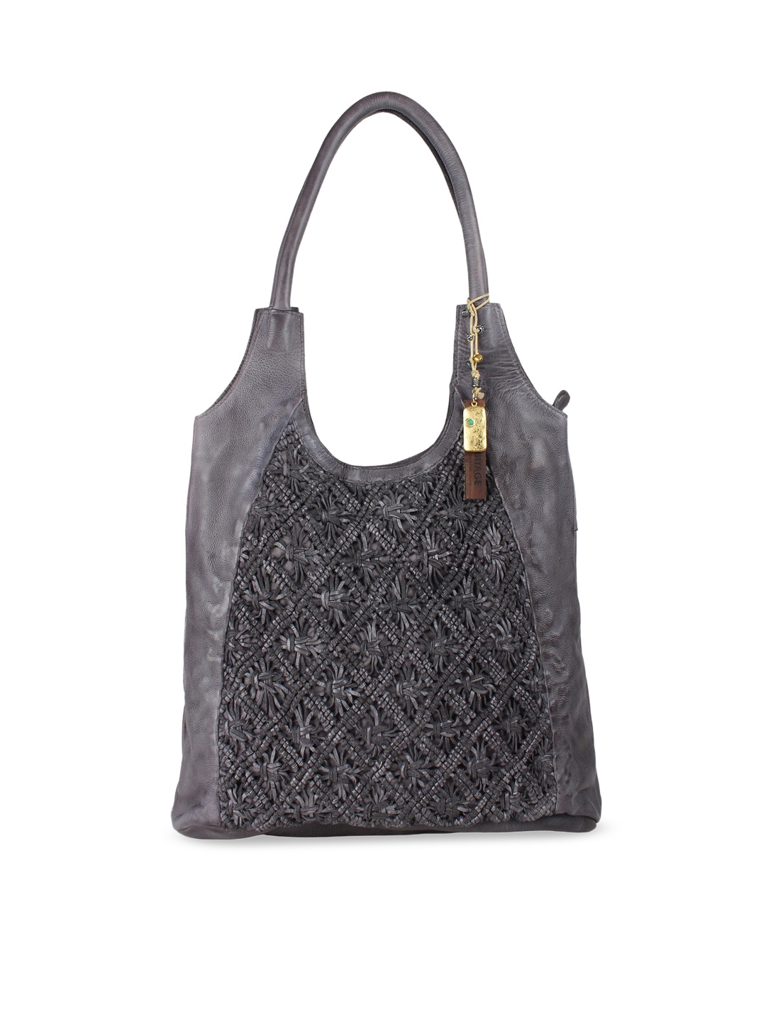 

ART N VINTAGE Women Leather Shopper Shoulder Bag with Tasselled Detailed, Grey