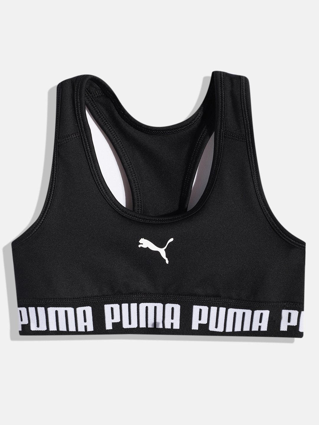 

Puma Girls Black Brand Logo Print Bralette Crop Top