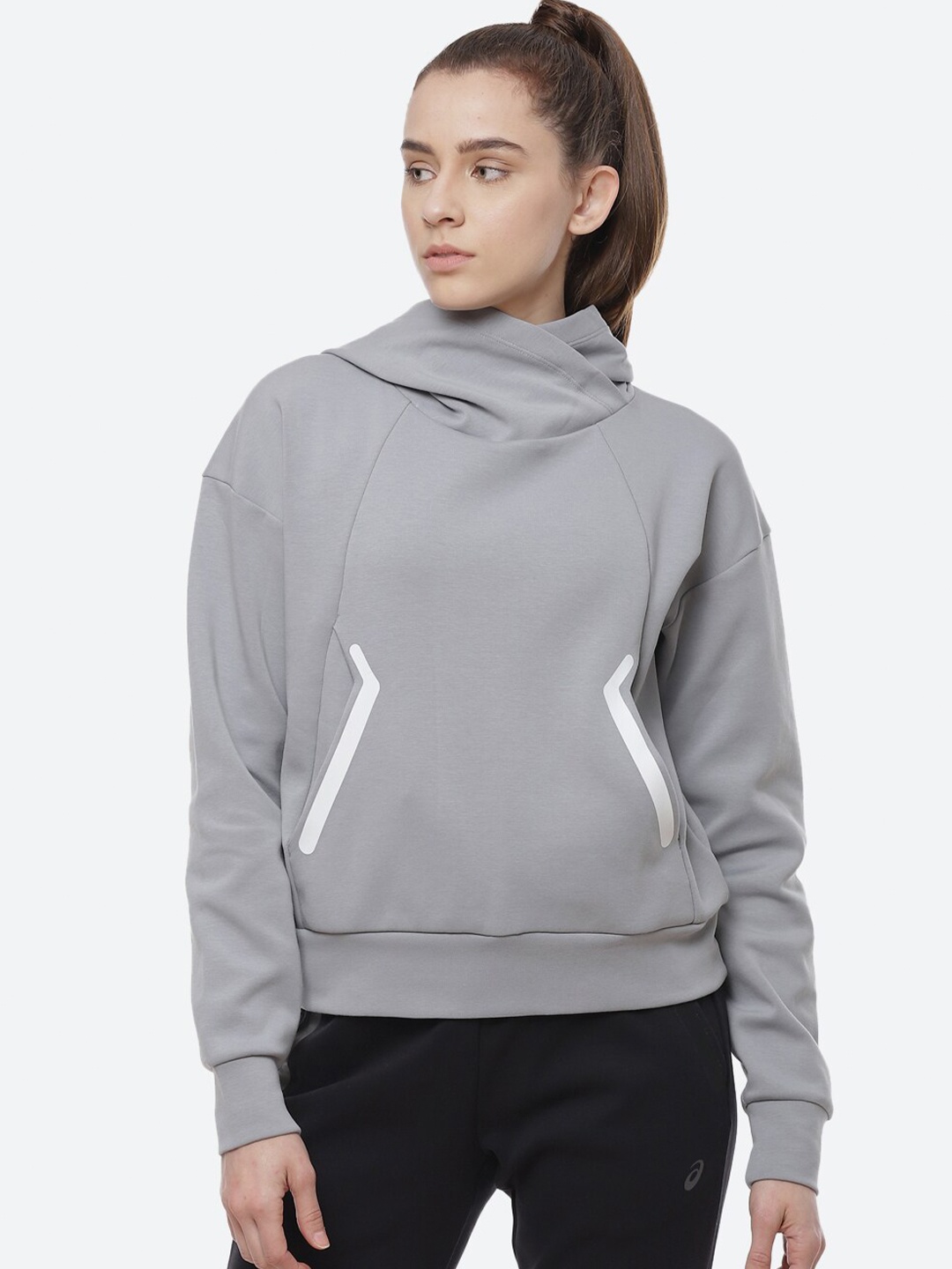 

ASICS Women Grey & White W Tech Knit Hooded Training Sweatshirt