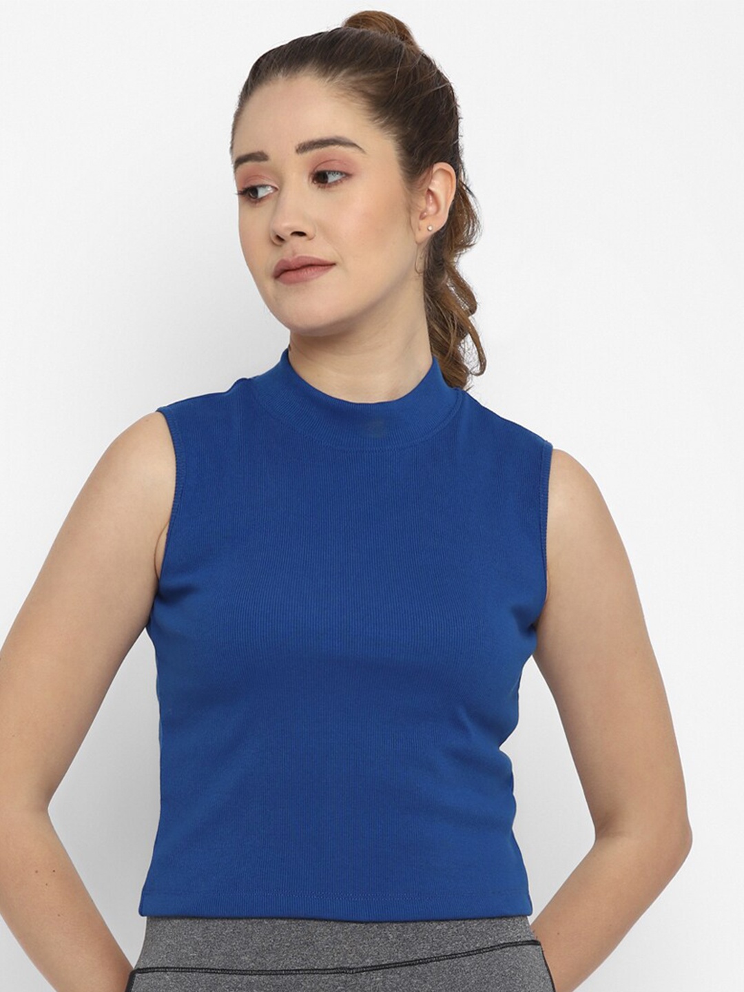 

OFF LIMITS Women Blue Solid High Neck T-shirt