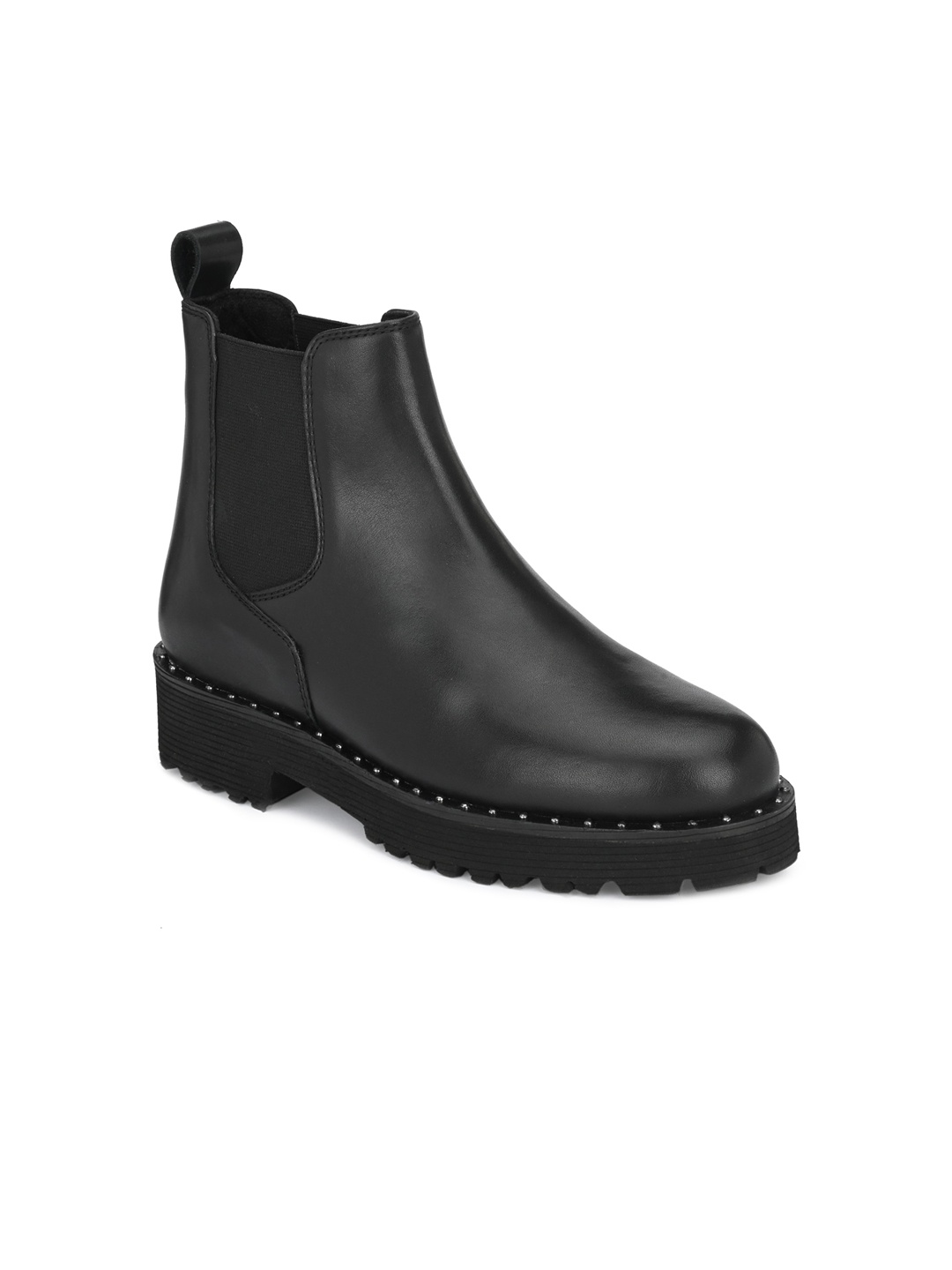 

Delize Women Black Solid Leather Platform Heeled Boots